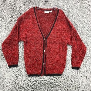 Exclusive Imports Cardigan Sweater Womens Medium Silk Blend Button Up Red Black